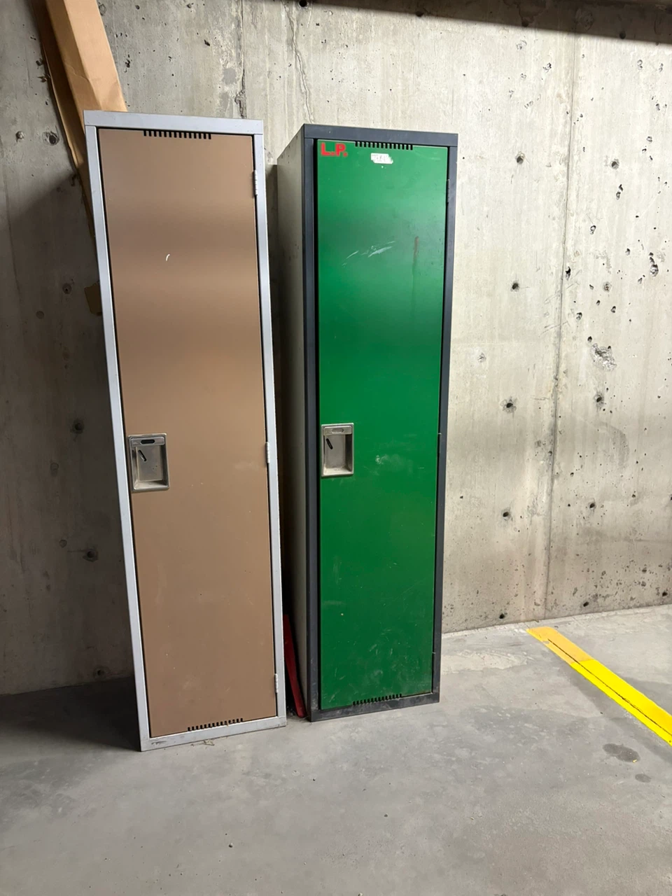Two Metal Lockers - Tan and Green