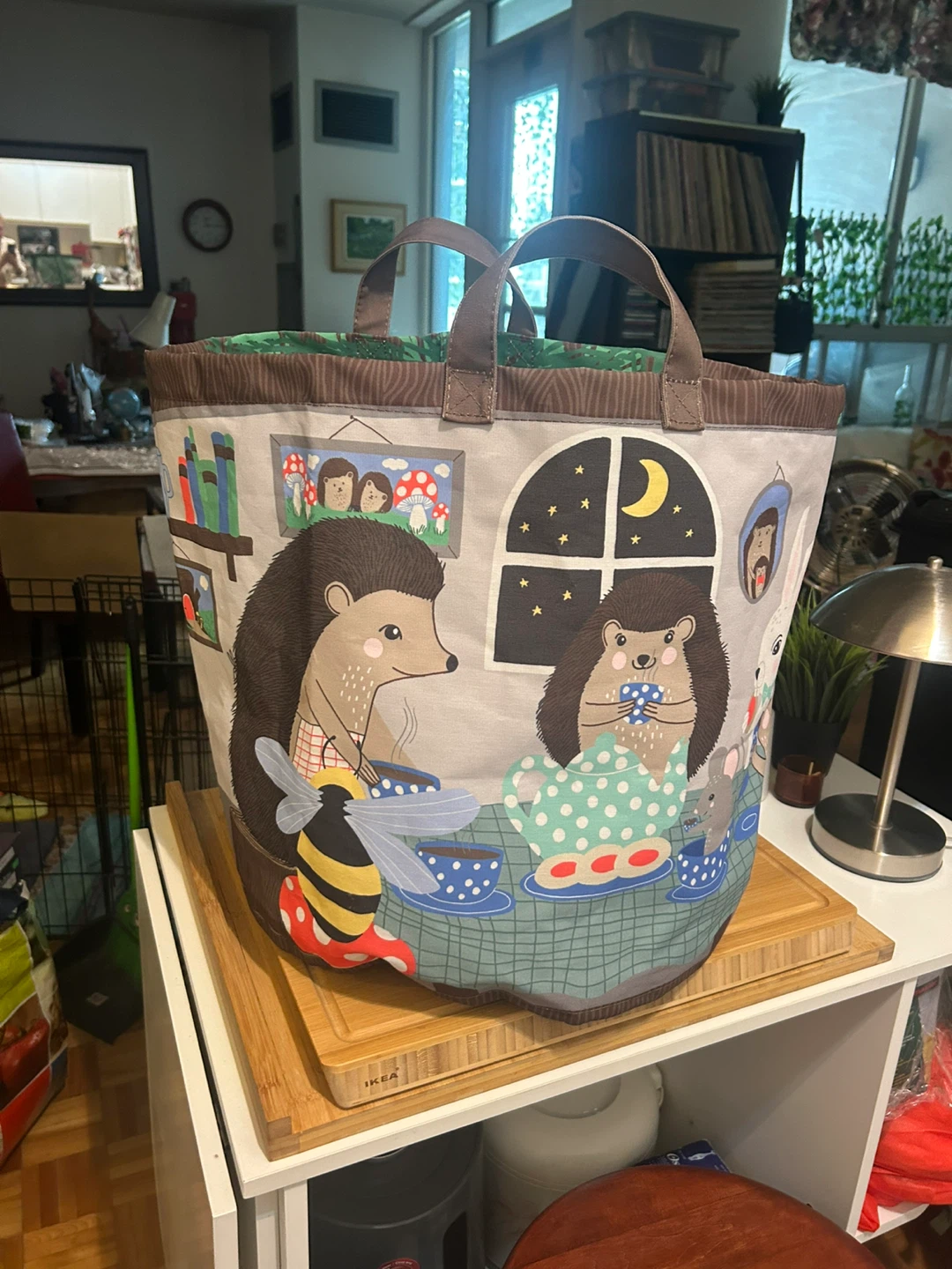 Tote Bag with Hedgehog and Bee Design