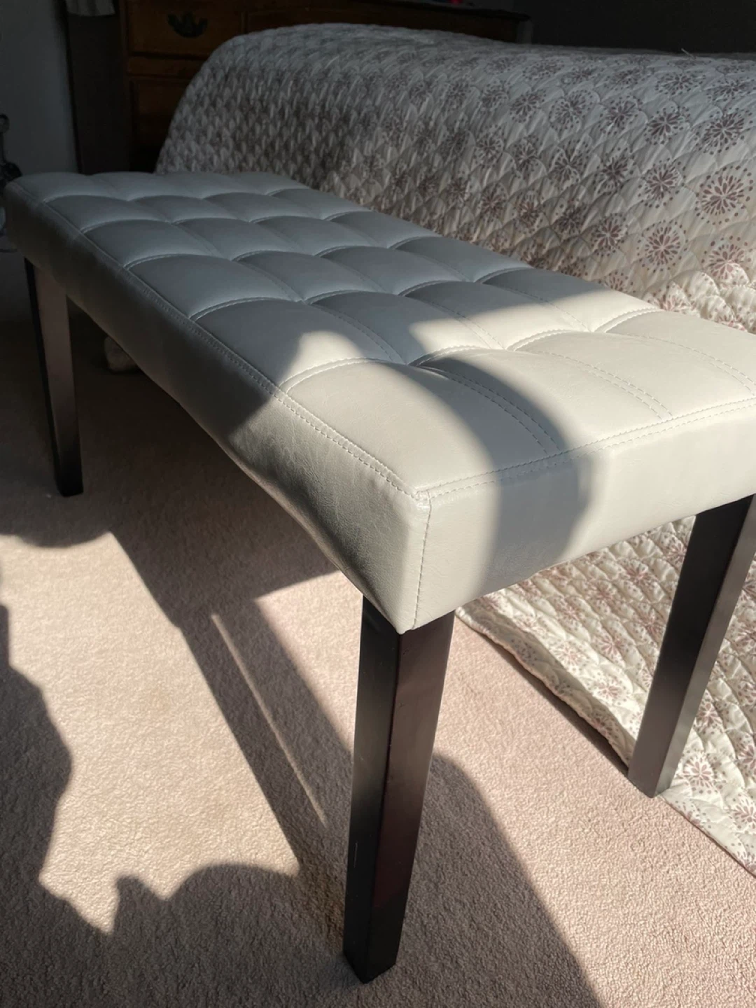 White Faux Leather Tufted Bench - photo 2