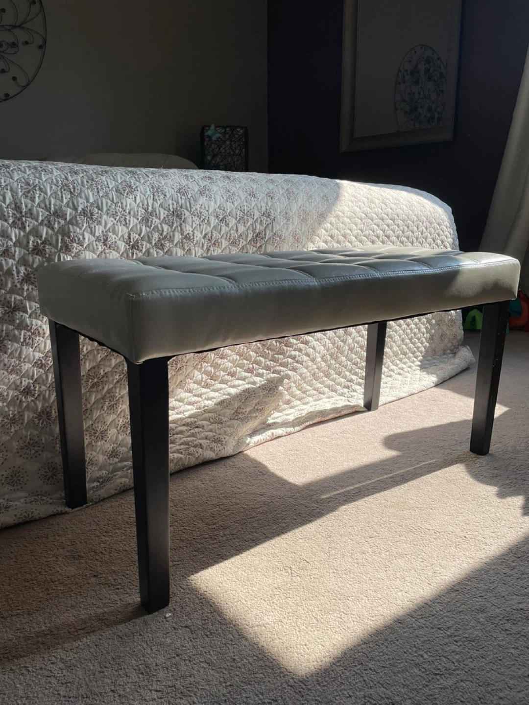 White Faux Leather Tufted Bench - photo 3
