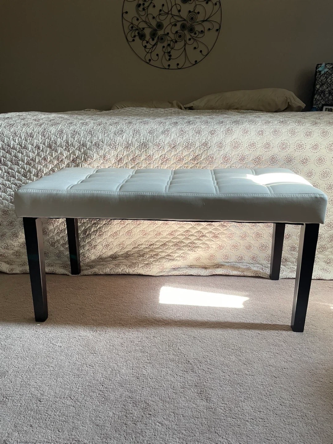 White Faux Leather Tufted Bench