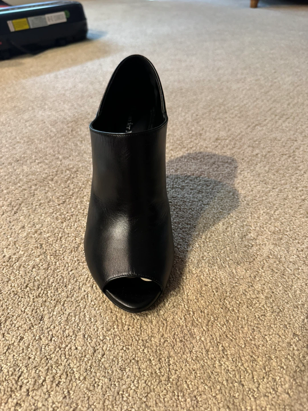 Alexander McQueen Black Peep-Toe Booties with Gold Heel - photo 2