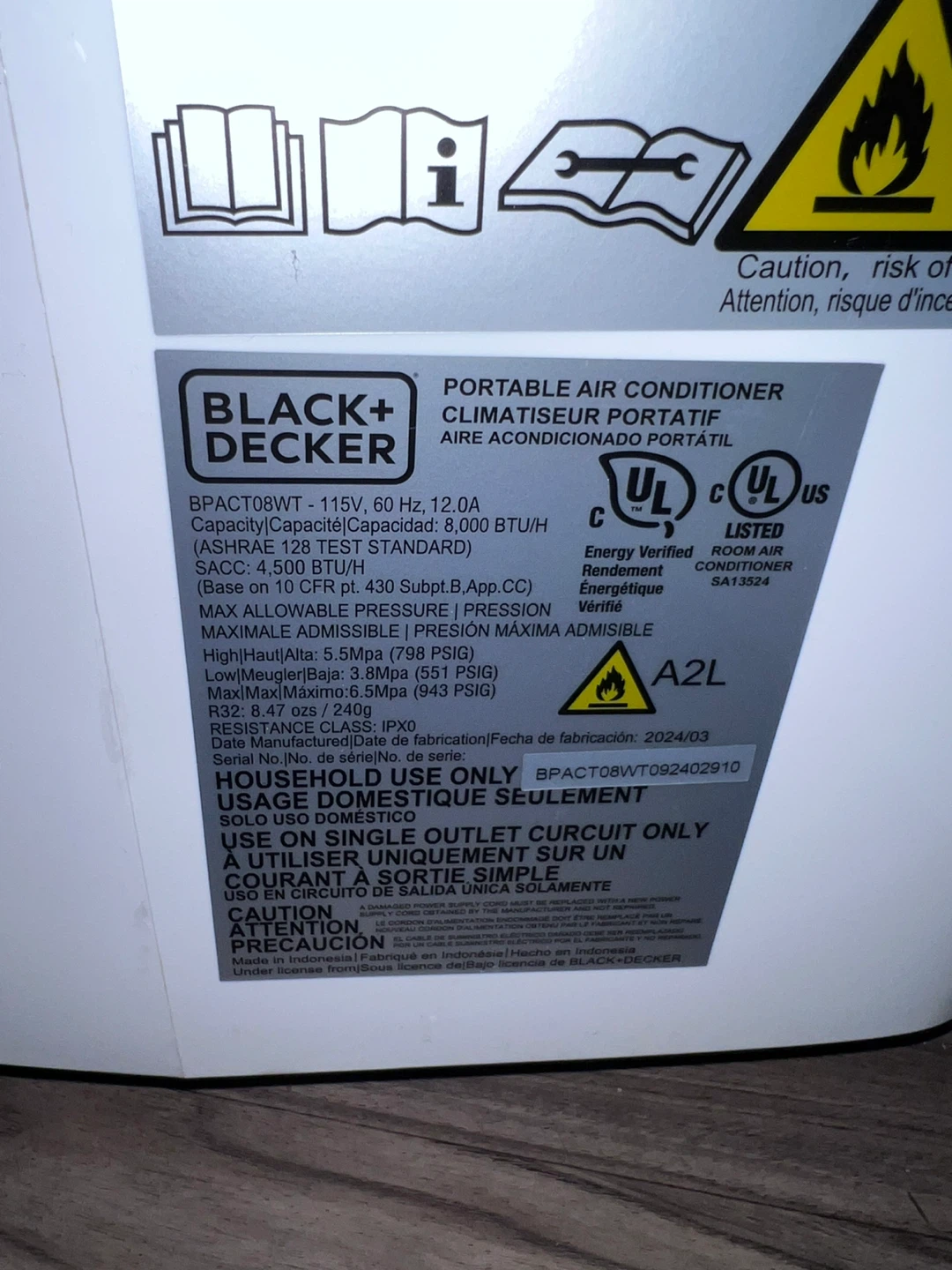 Black+Decker Portable Air Conditioner BPACT08WT - photo 3