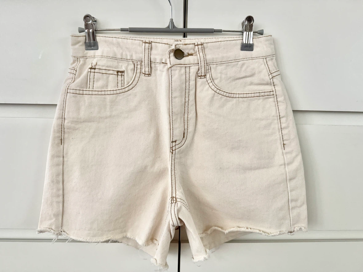 Cream Denim Shorts