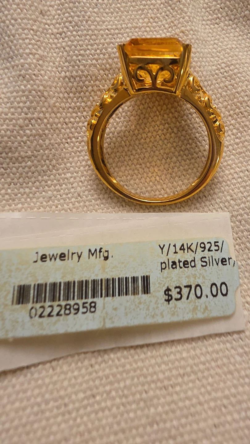 Yellow Gold Plated Silver Ring with Large Citrine Stone