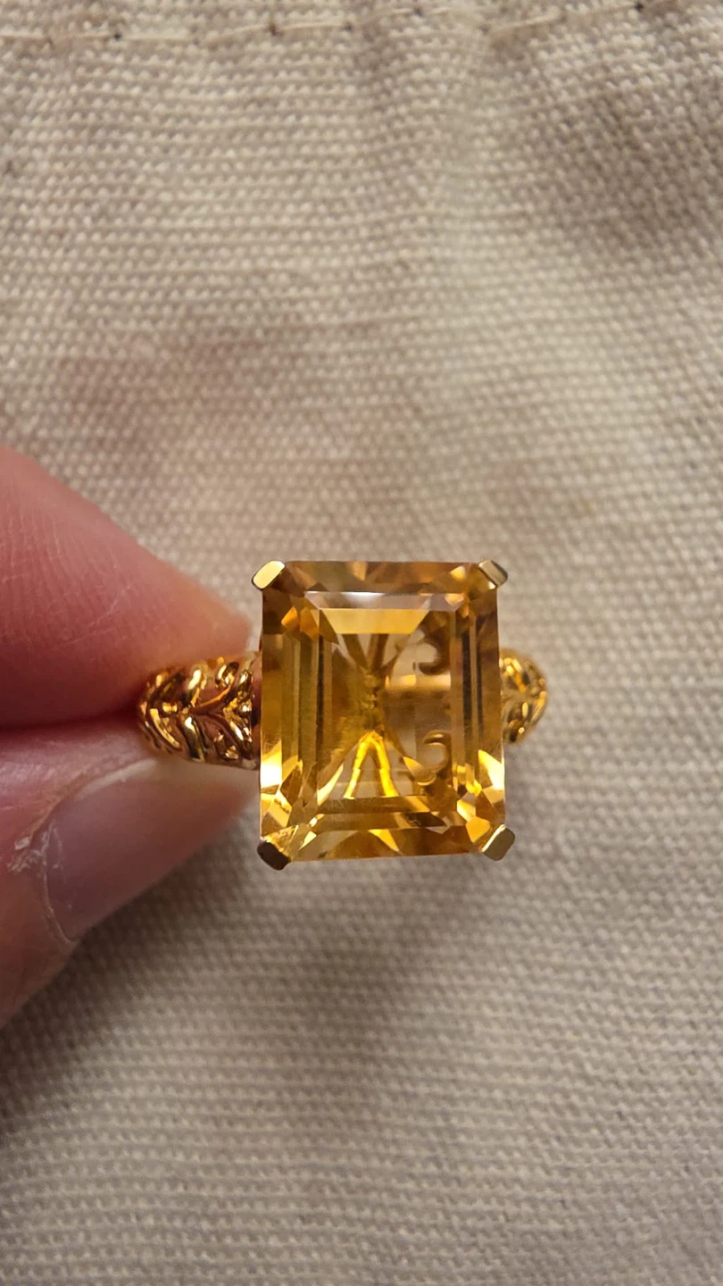 Yellow Gold Plated Silver Ring with Large Citrine Stone - photo 2