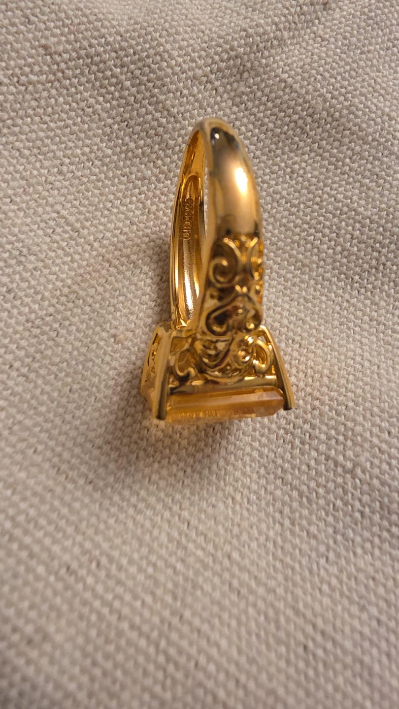 Yellow Gold Plated Silver Ring with Large Citrine Stone - photo 3