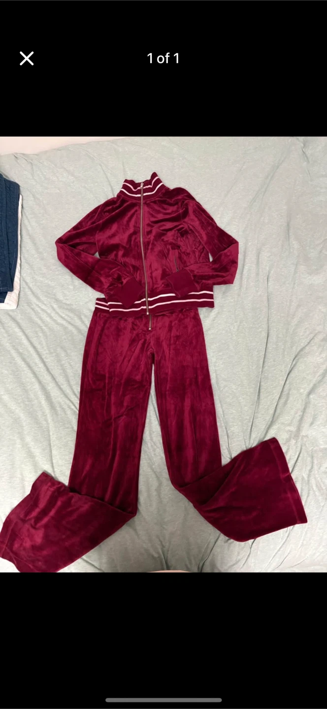 zip up hoodie and pants set- velvet fabric (size S women’s)