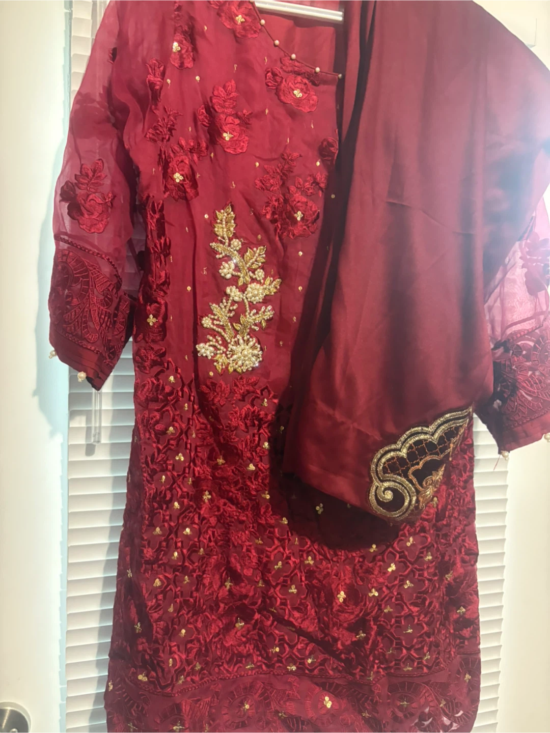 Agha Noor Red Embroidered Kurti - Size L