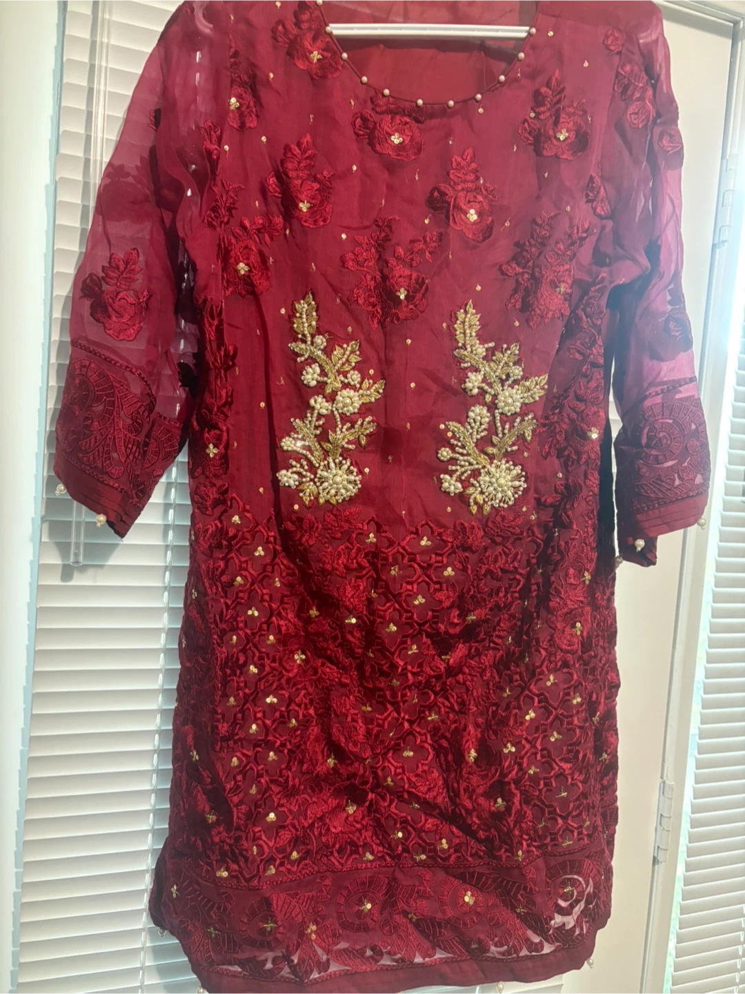 Agha Noor Red Embroidered Kurti - Size L - photo 3