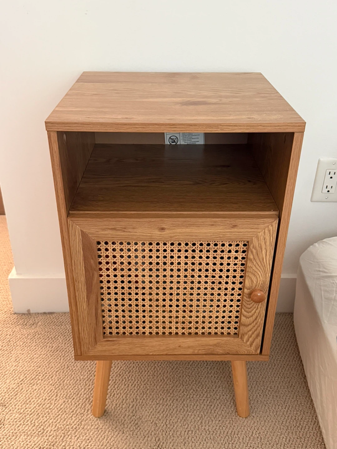 Wooden Nightstand with Cane Door - photo 2