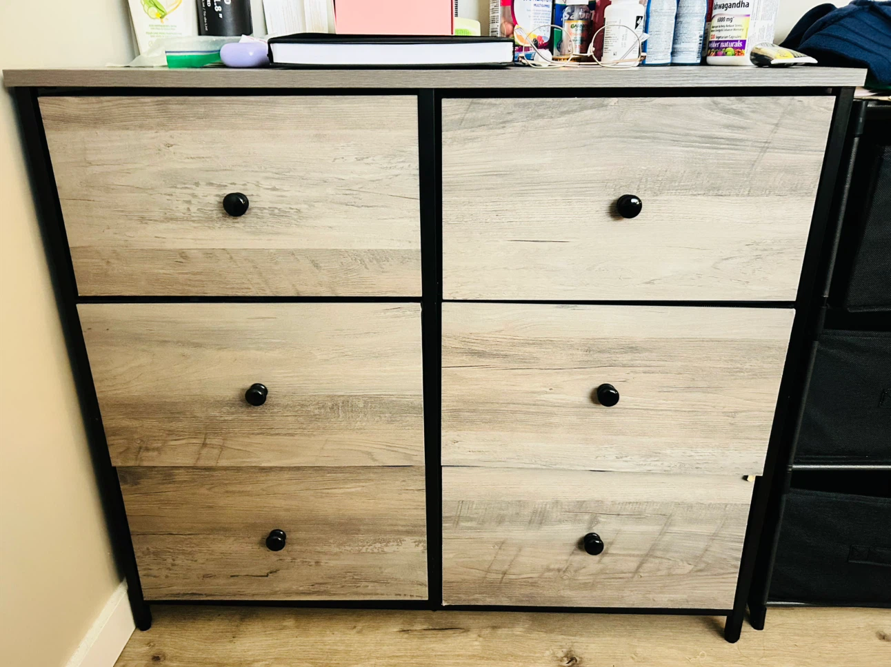 Six Drawer Dresser with Wood Grain Finish