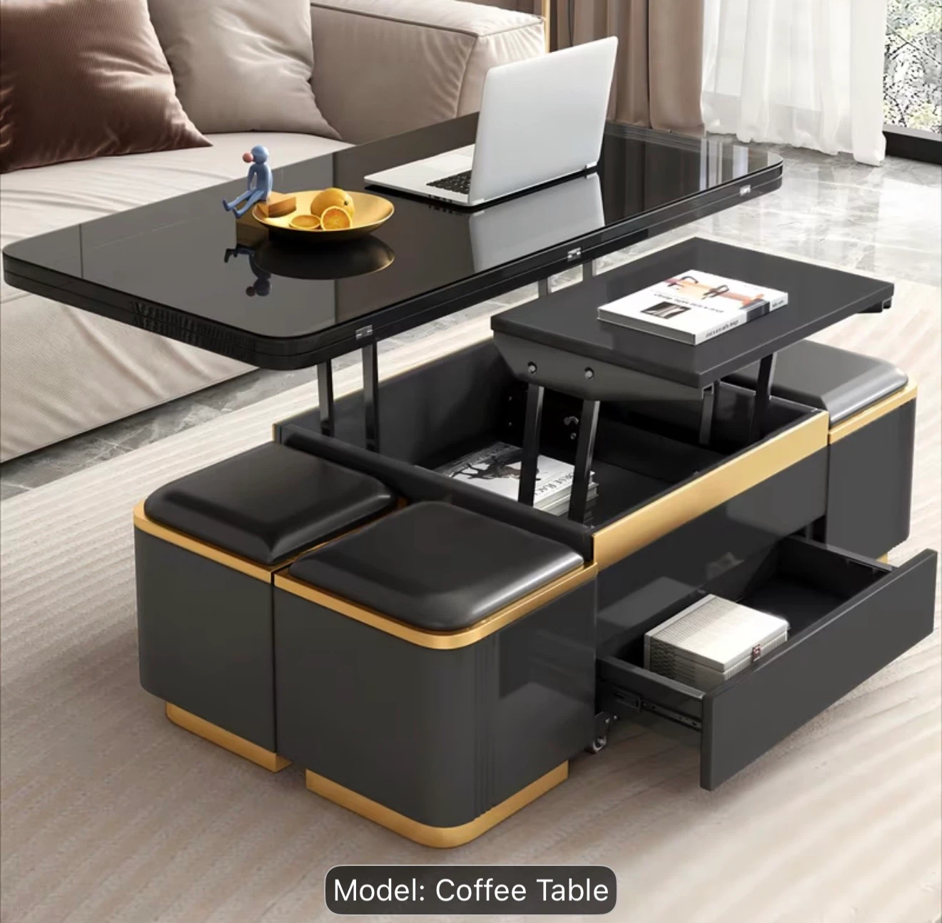 Coffee Table with Storage and Stools