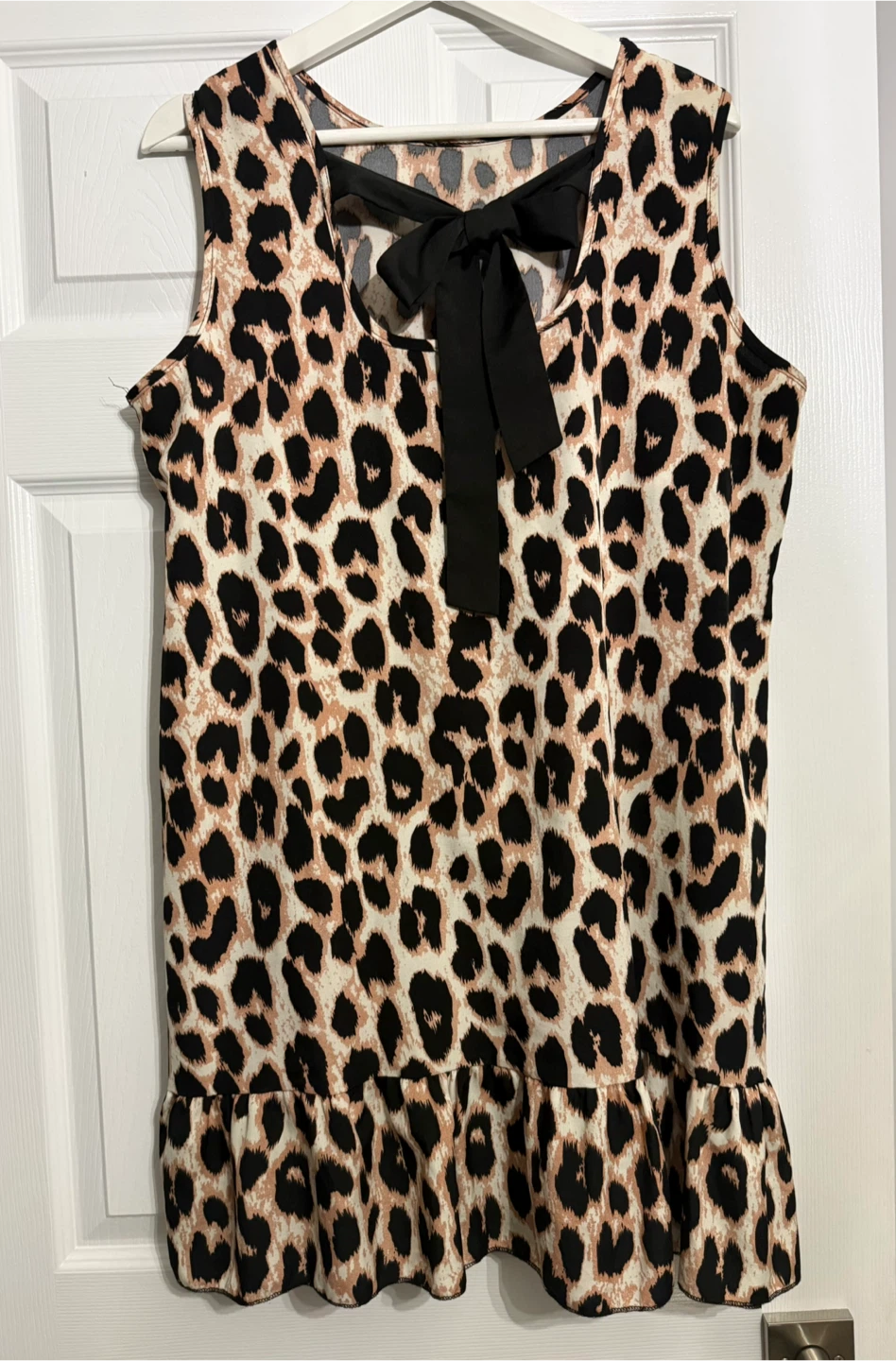 Women's Leopard Print Sleeveless Dress with Bow - photo 3