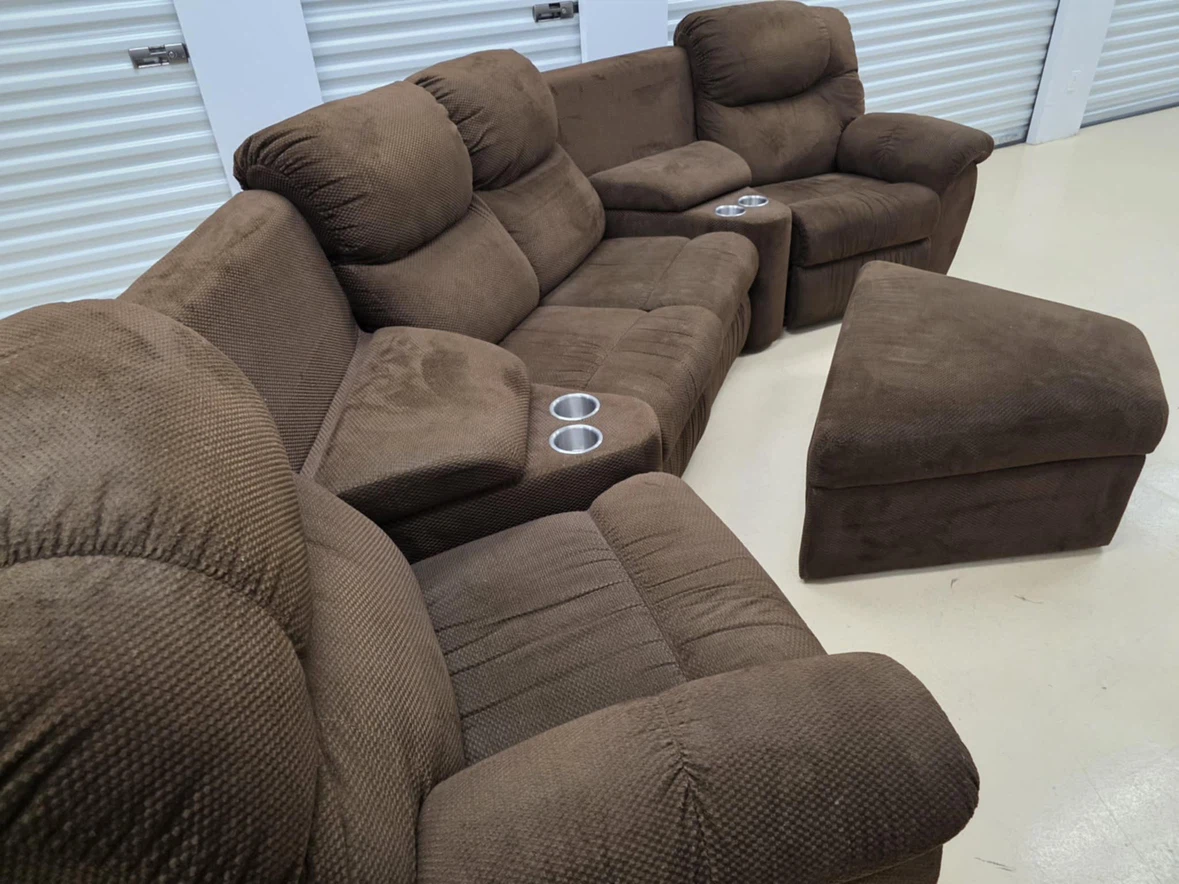Brown reclining sectional with ottoman and cup holders - photo 2