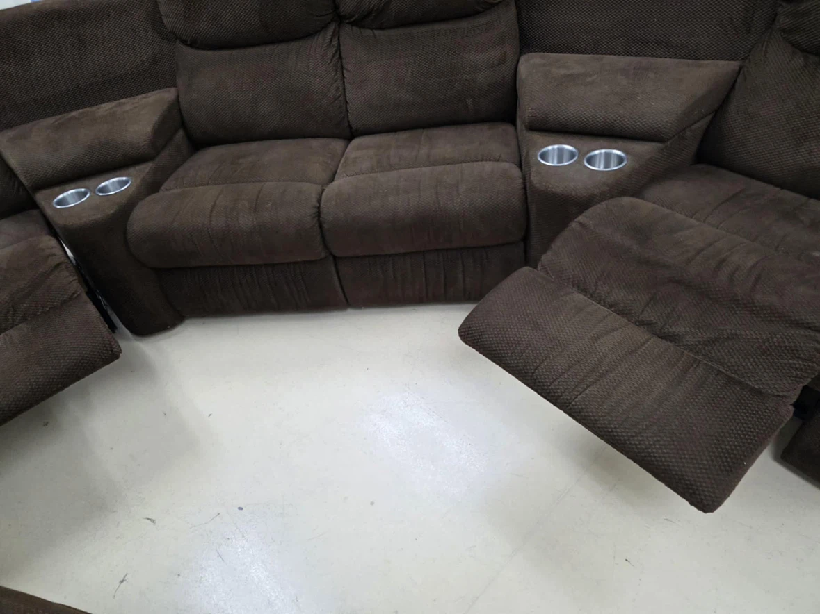 Brown reclining sectional with ottoman and cup holders - photo 4