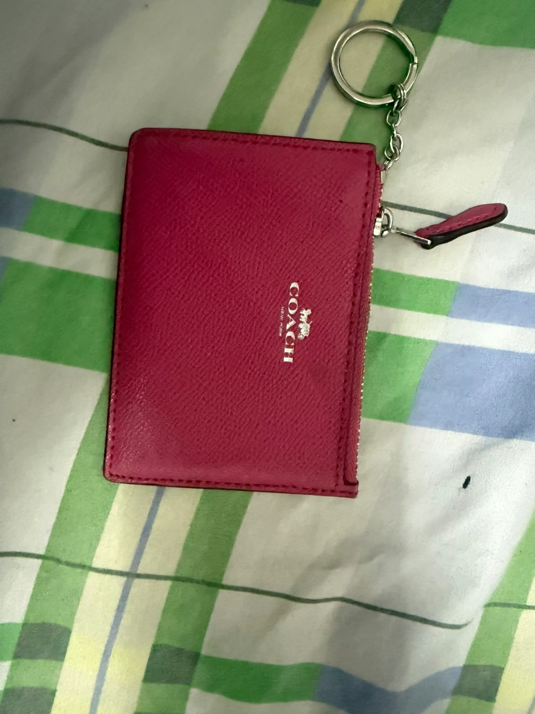 Coach Pink Card Holder with Zipper and Keychain