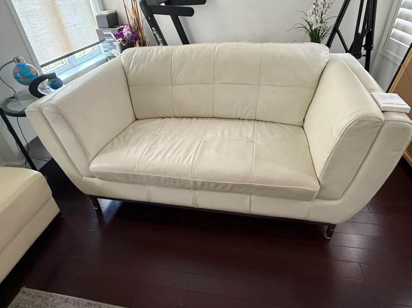 Cream Leather Loveseat Sofa