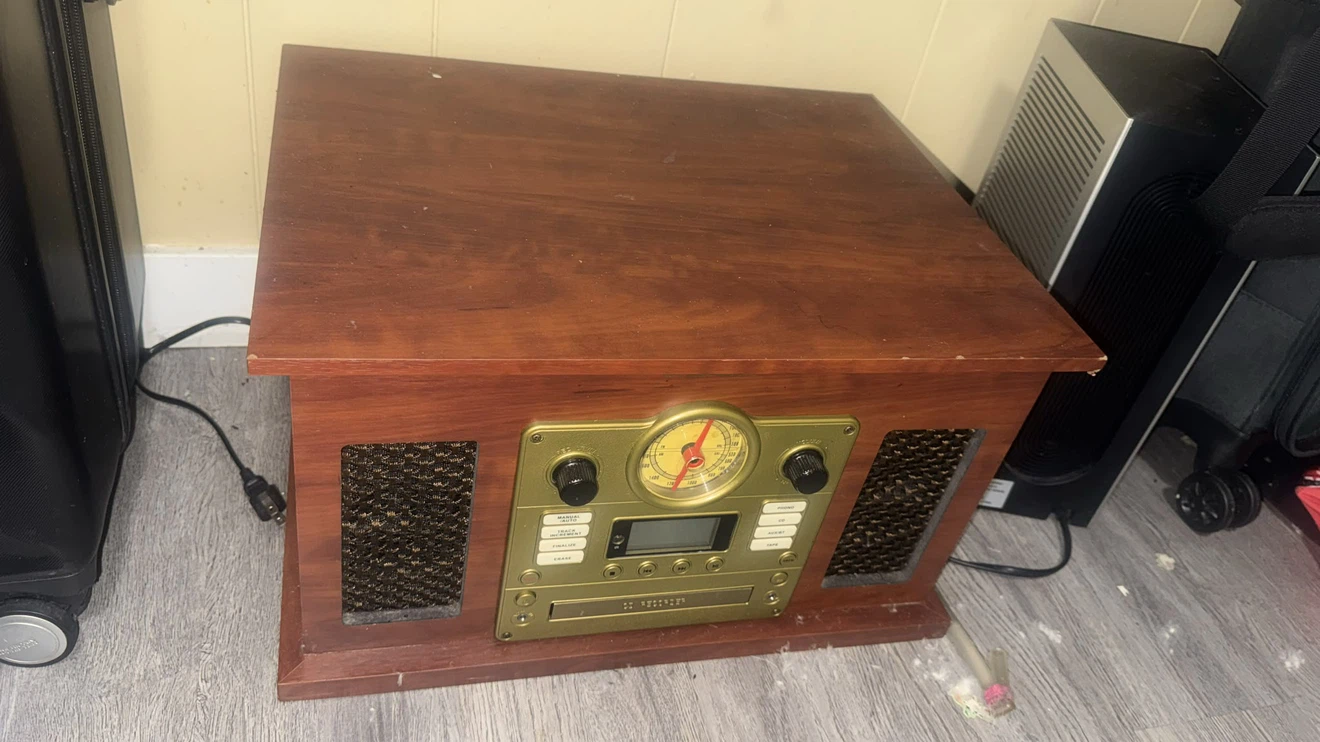 Wooden Record Player with Radio and CD Player