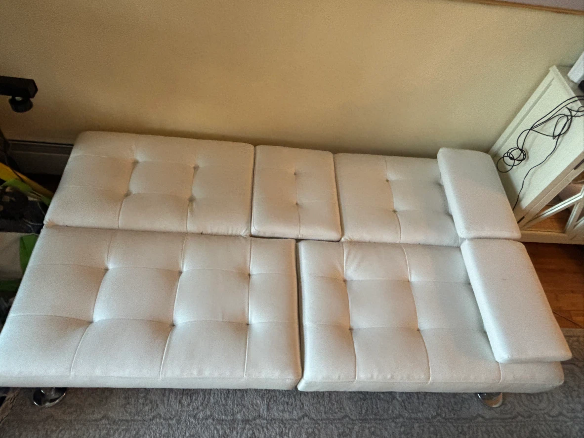 White Faux Leather Futon Sofa with Cup Holders - photo 3