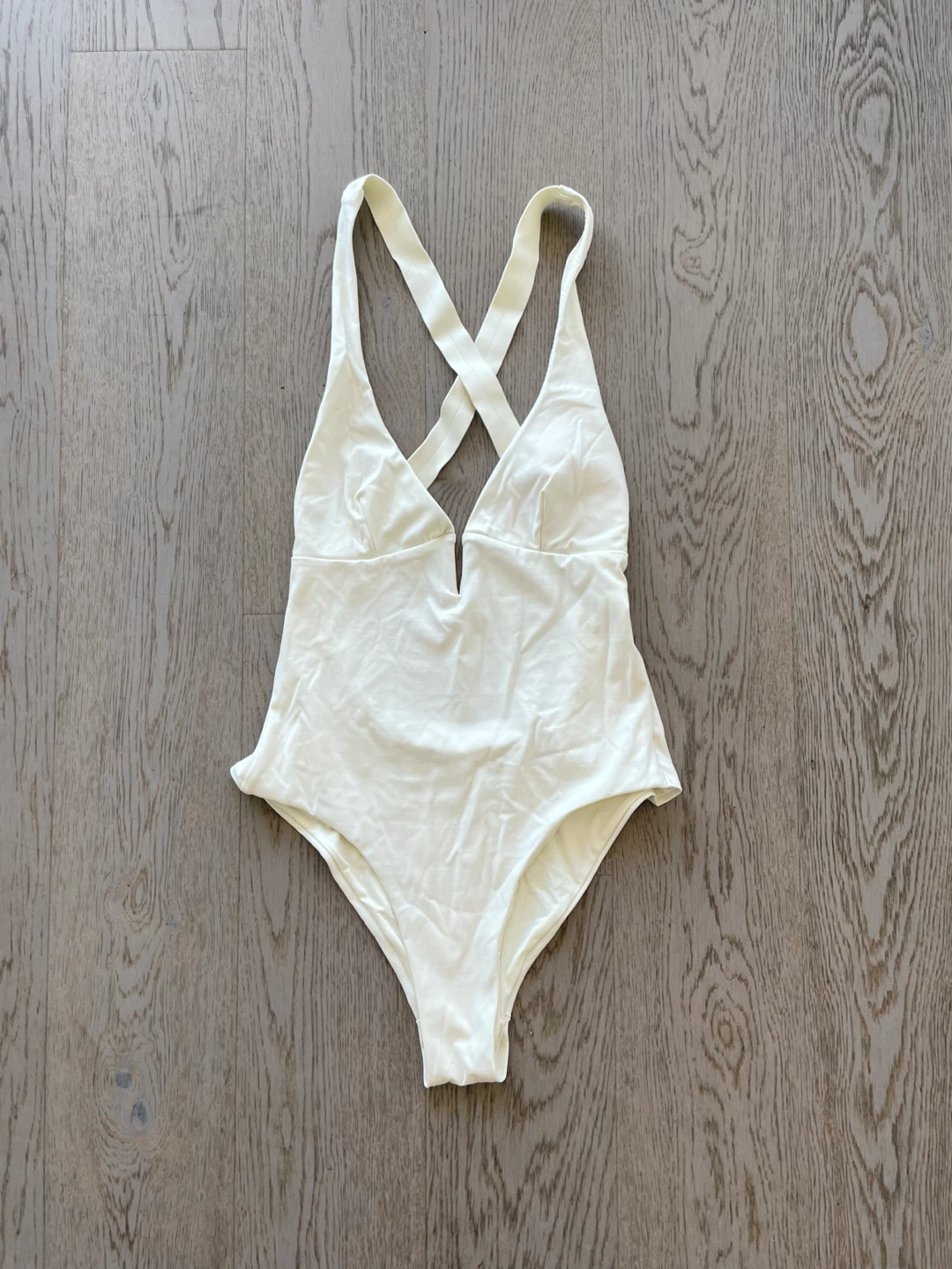 White Criss-Cross One-Piece Swimsuit, S