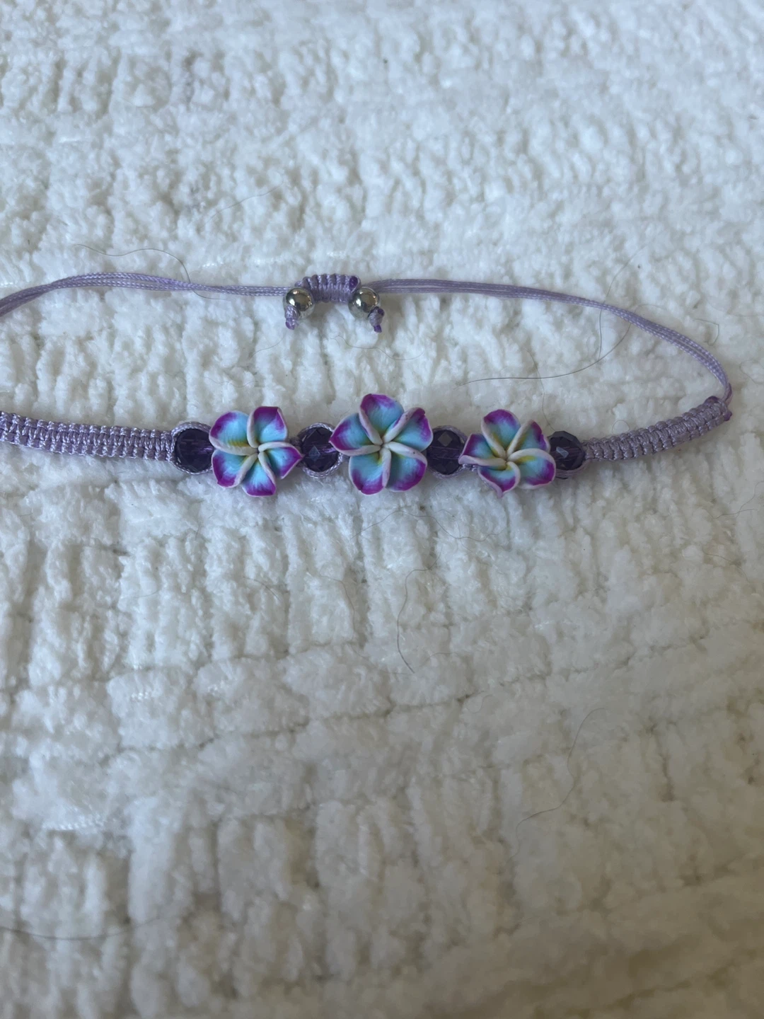 Purple Macrame Bracelet with Flower Charms