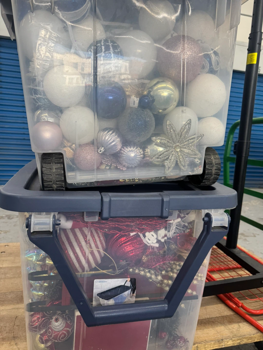 Large Lot of Christmas Ornaments in Storage Bins