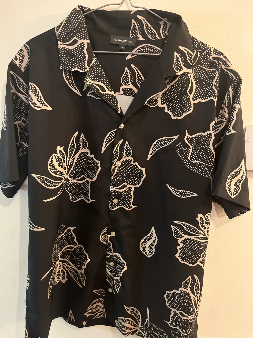 WAREHOUSE ONE Black Floral Short Sleeve Button-Up Shirt - Large