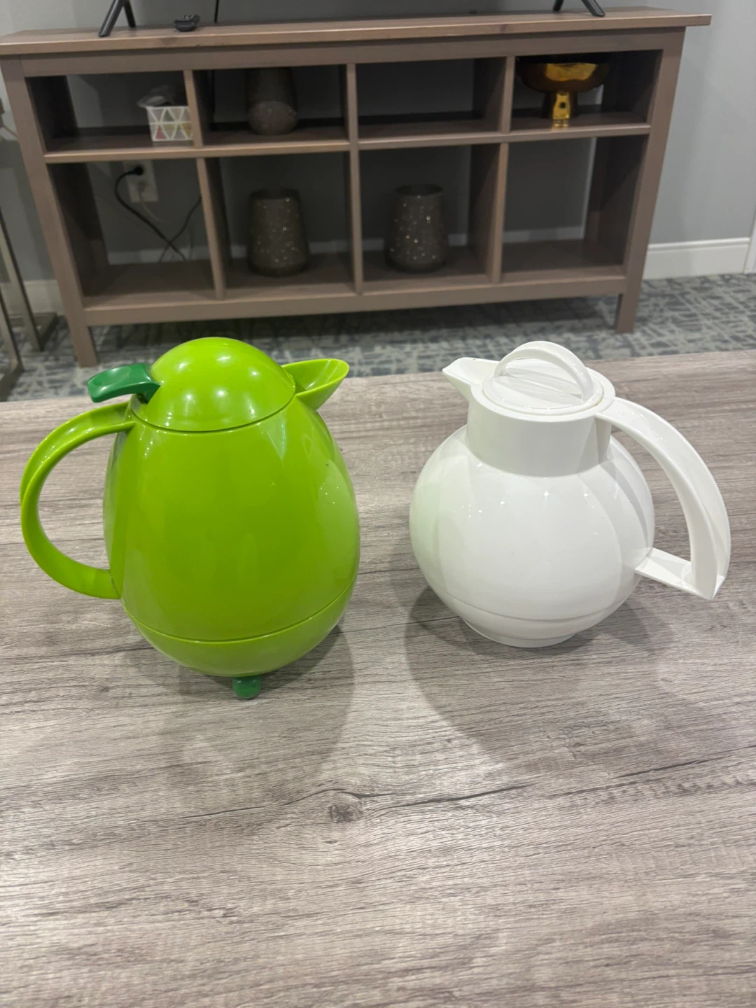 Two Thermal Carafes (Green & White)