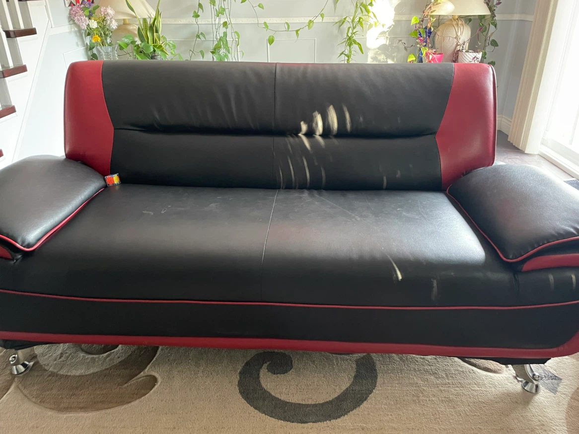 Black and Red Faux Leather Sofa