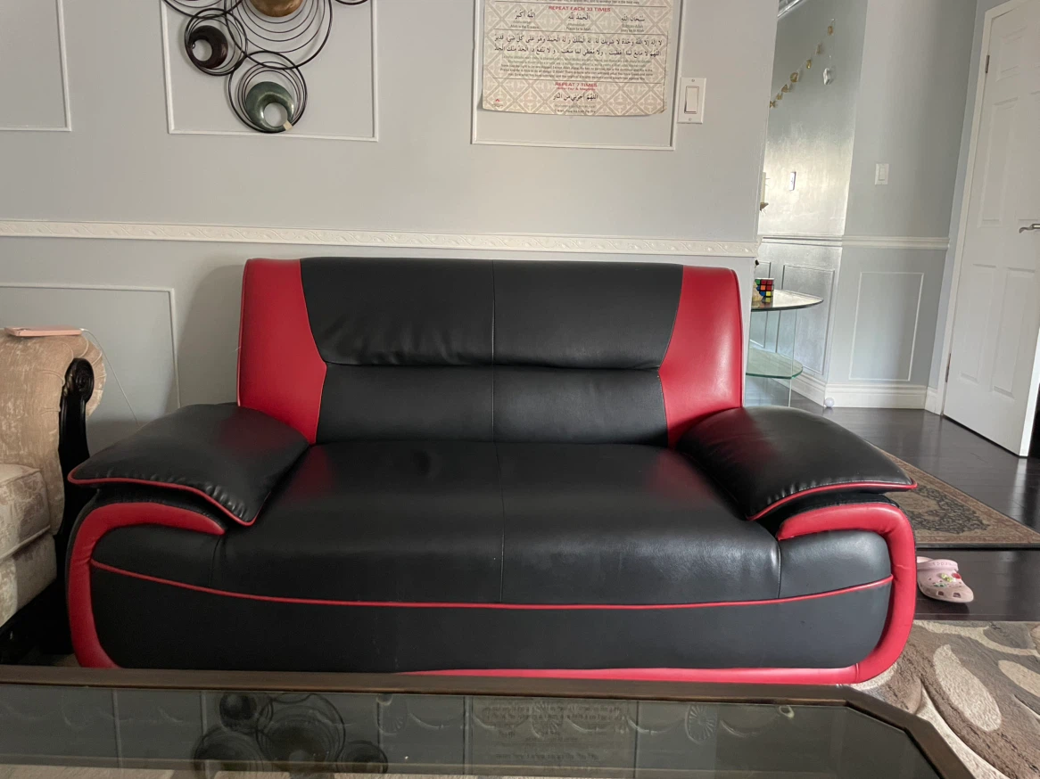 Black and Red Faux Leather Sofa - photo 2