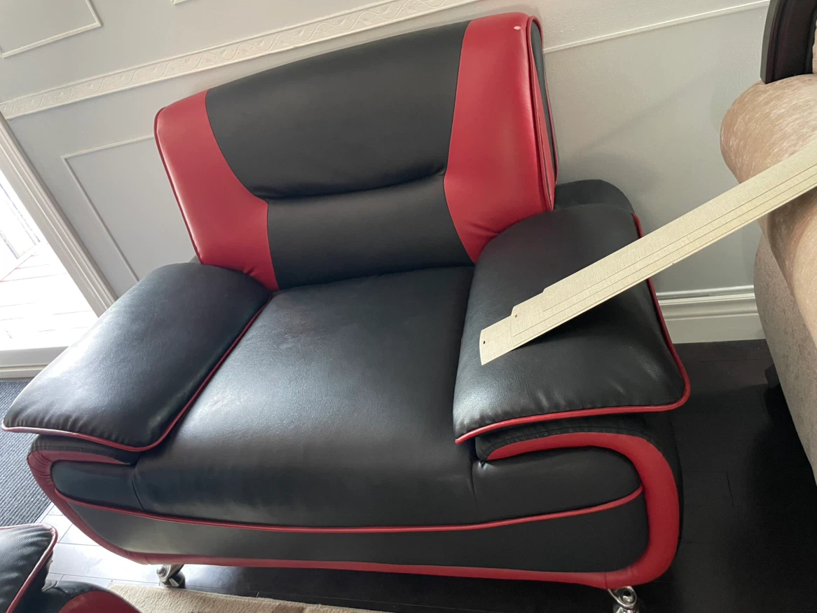 Black and Red Faux Leather Sofa - photo 3