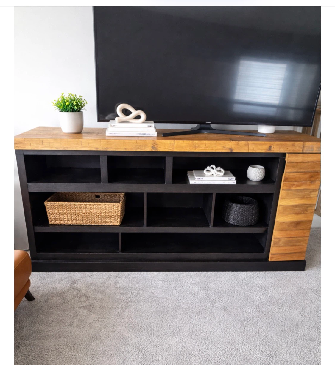 Wooden Media Console with Shelving - photo 2