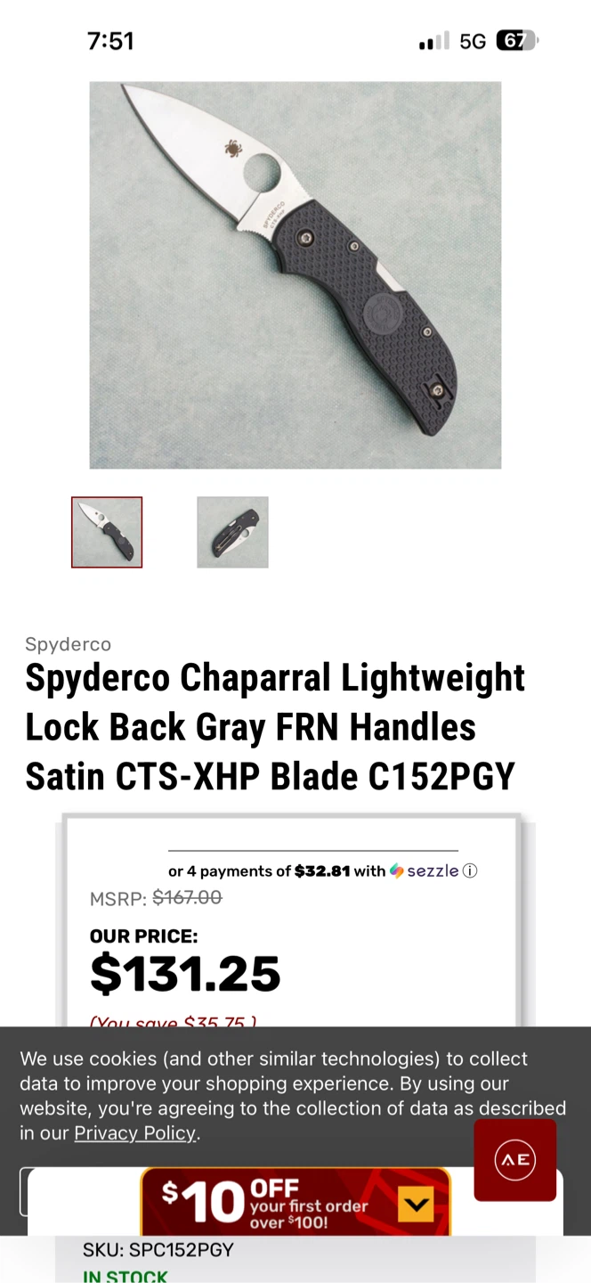 Spyderco Chaparral Lightweight Lock Back Knife CTS-XHP