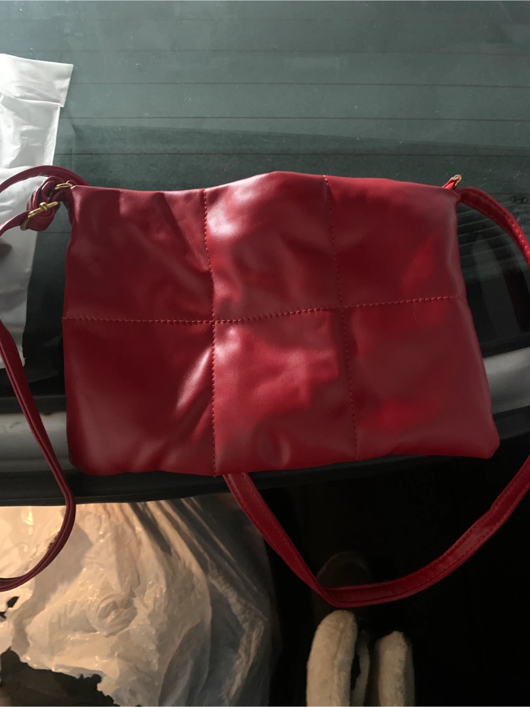 Red Quilted Faux Leather Shoulder Bag