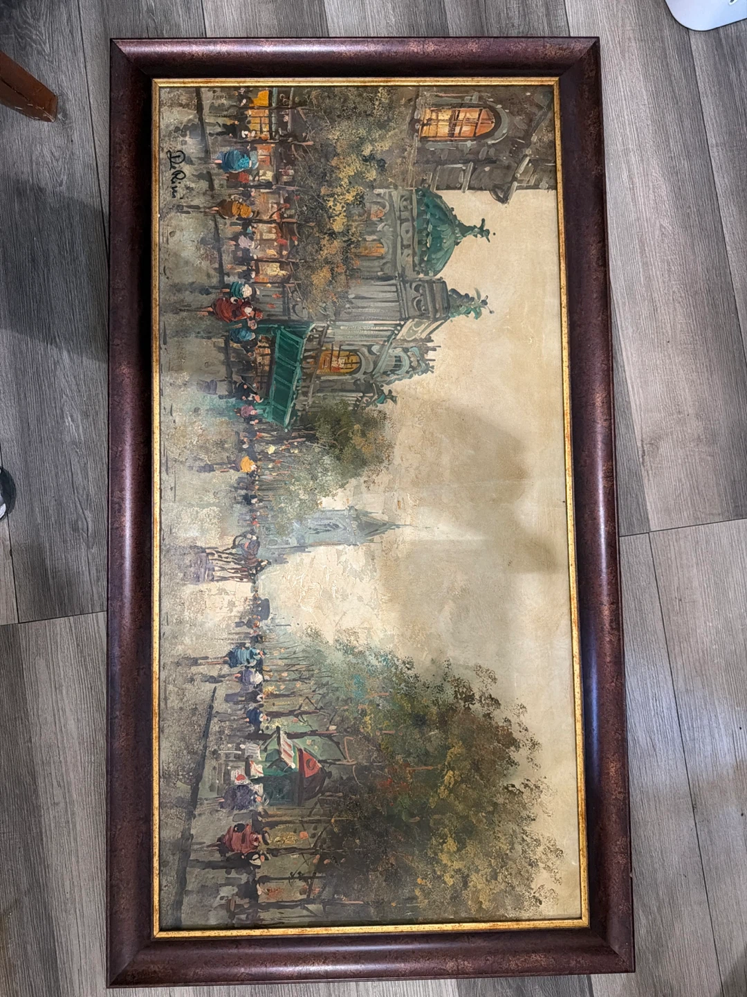 Vintage Framed Oil Painting of Parisian Street Scene - photo 2