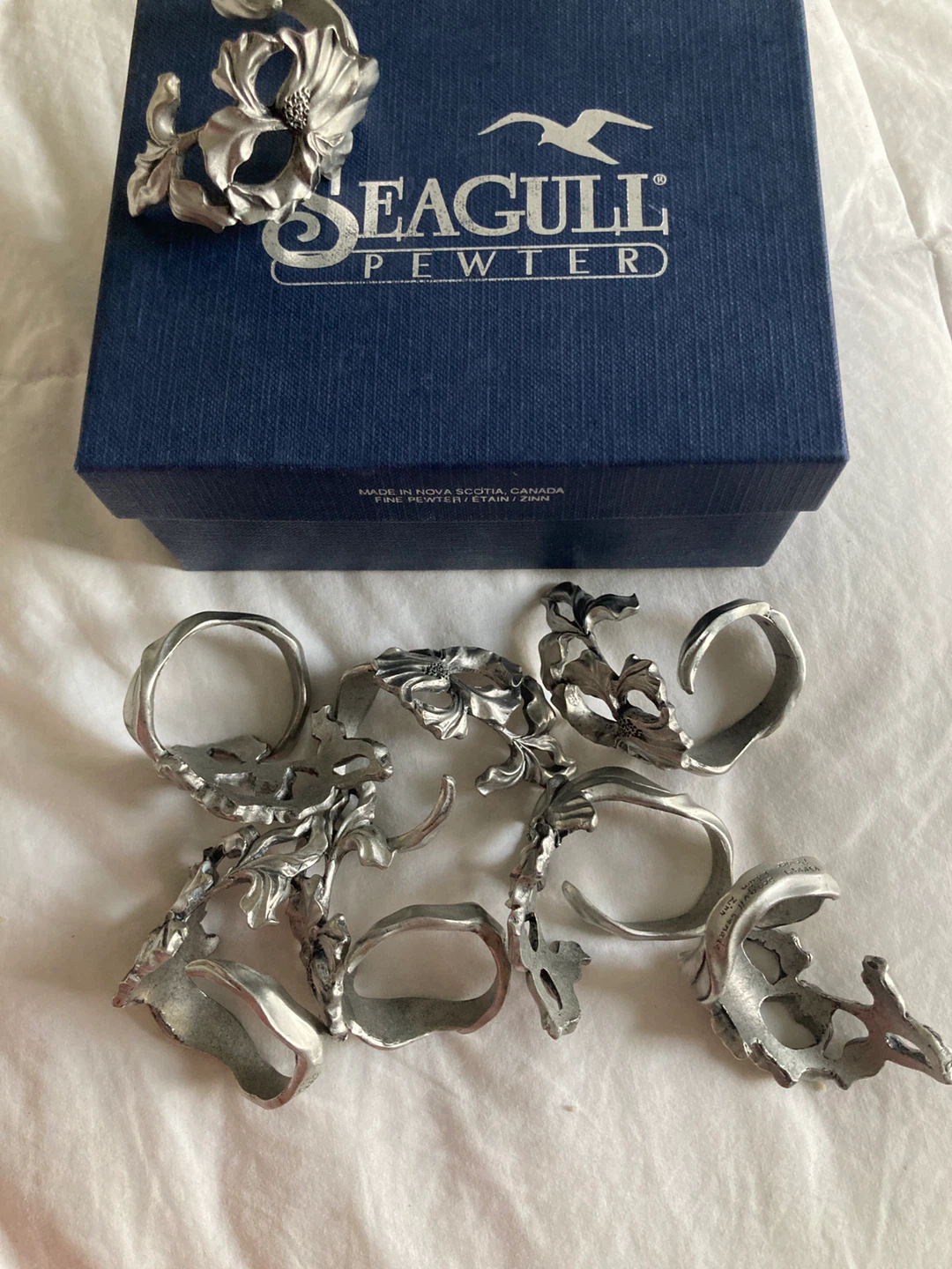 Seagull Pewter Napkin Rings Set with Box