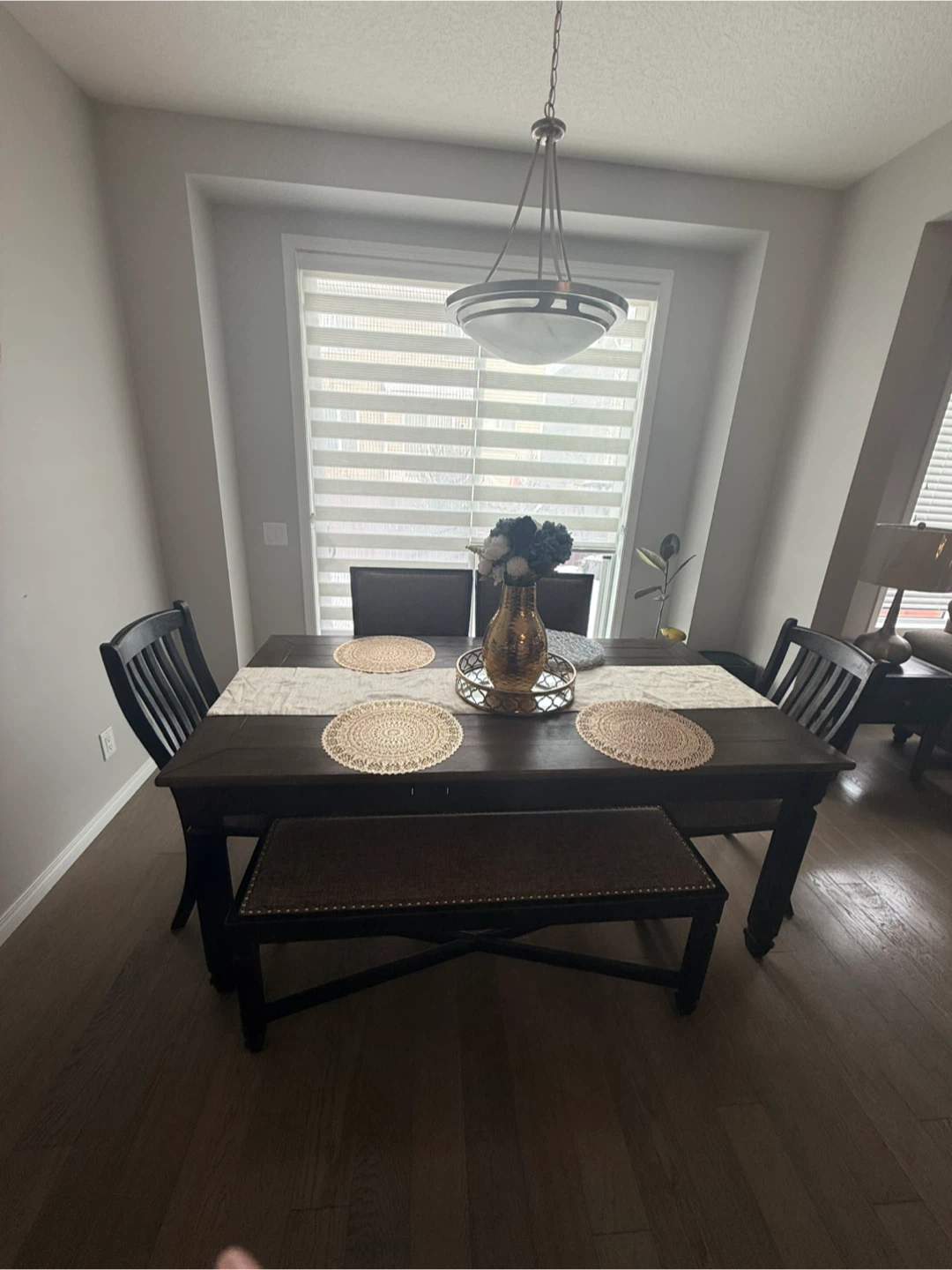 Dark Wood Dining Table with Bench and Chairs - photo 2