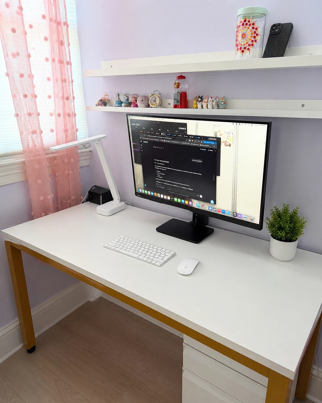 White Modern Desk with Gold Legs