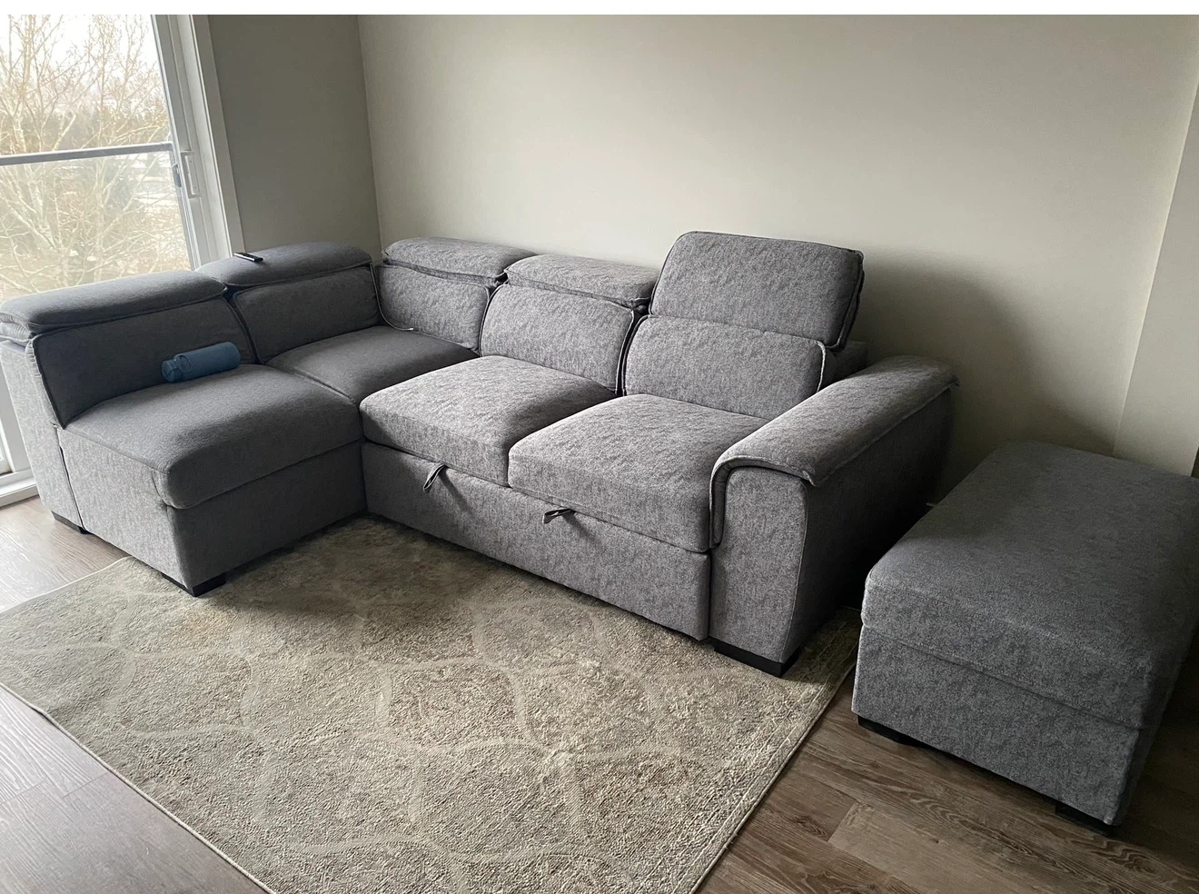 Grey Sectional Sofa with Storage Ottoman