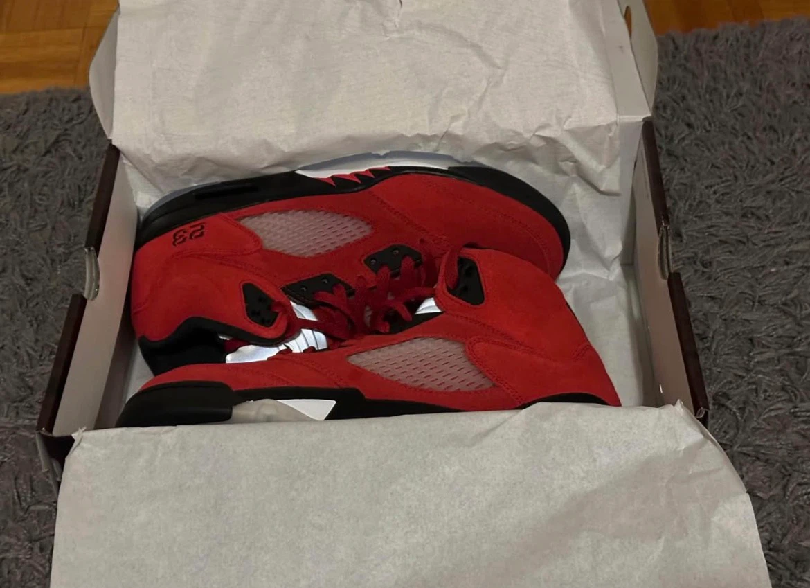 Air Jordan 5 Retro Red Suede Sneakers - photo 3