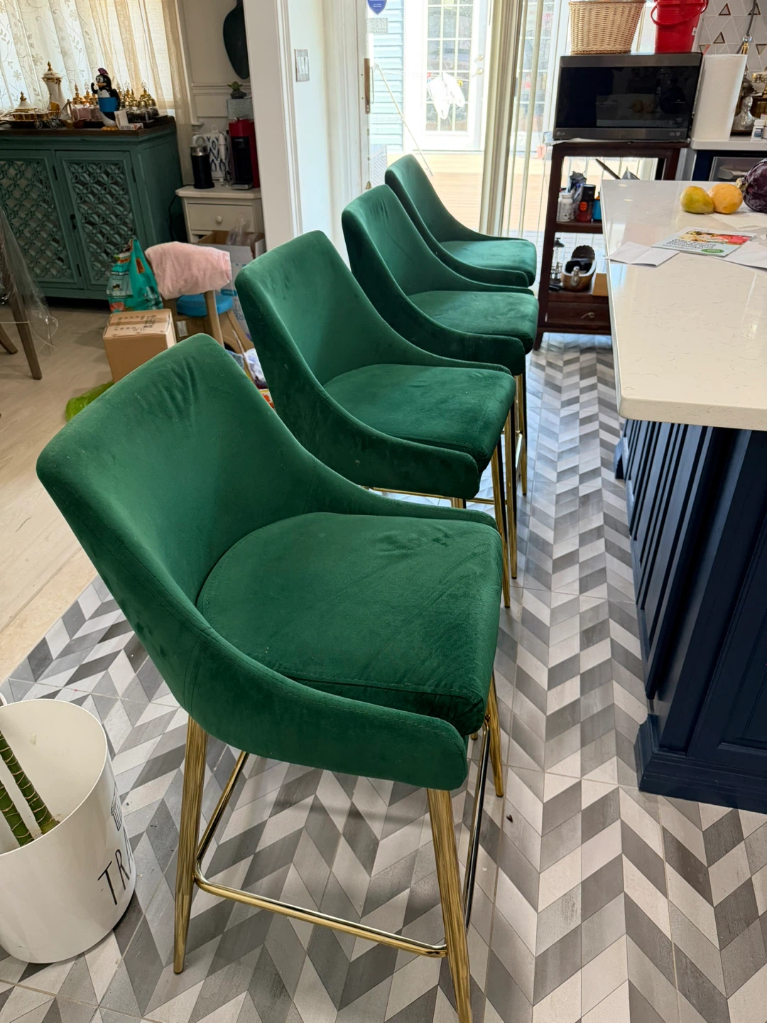 Emerald Green Velvet Bar Stools - Set of 4 - photo 2
