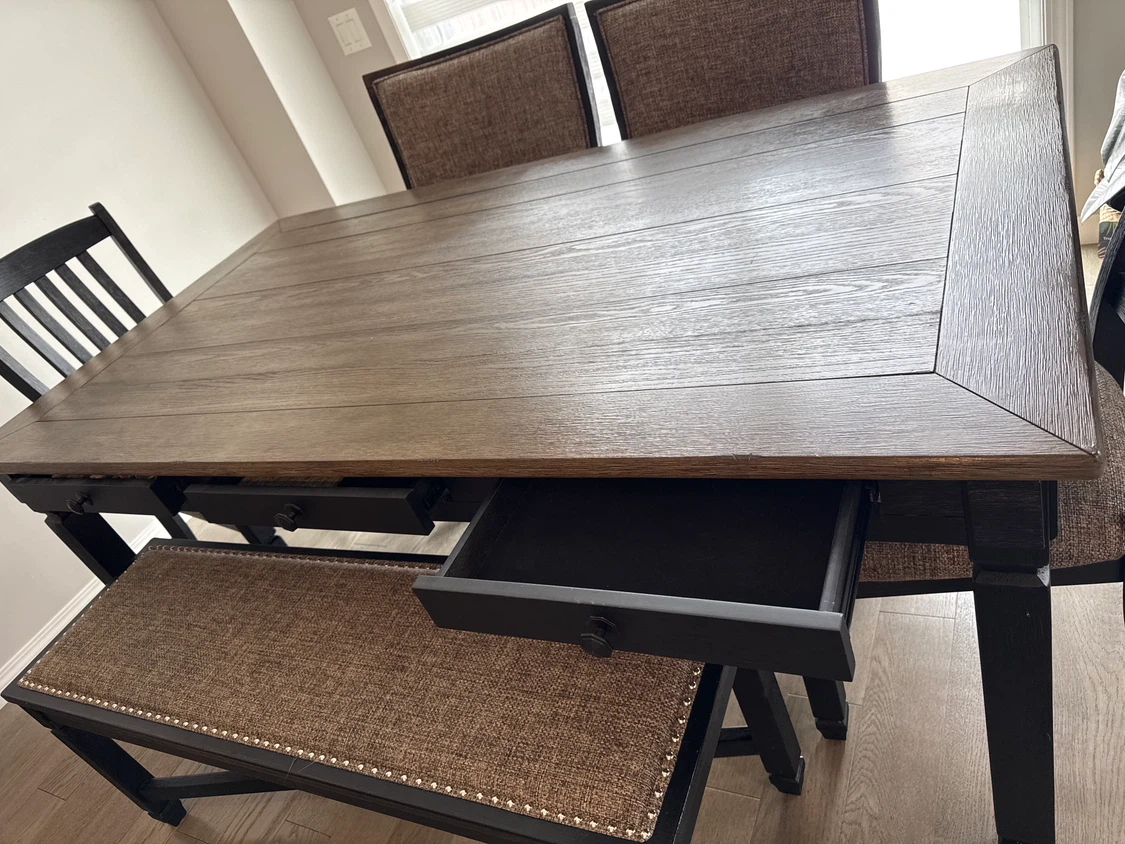 Dark Wood Dining Table with Bench and Chairs - photo 3