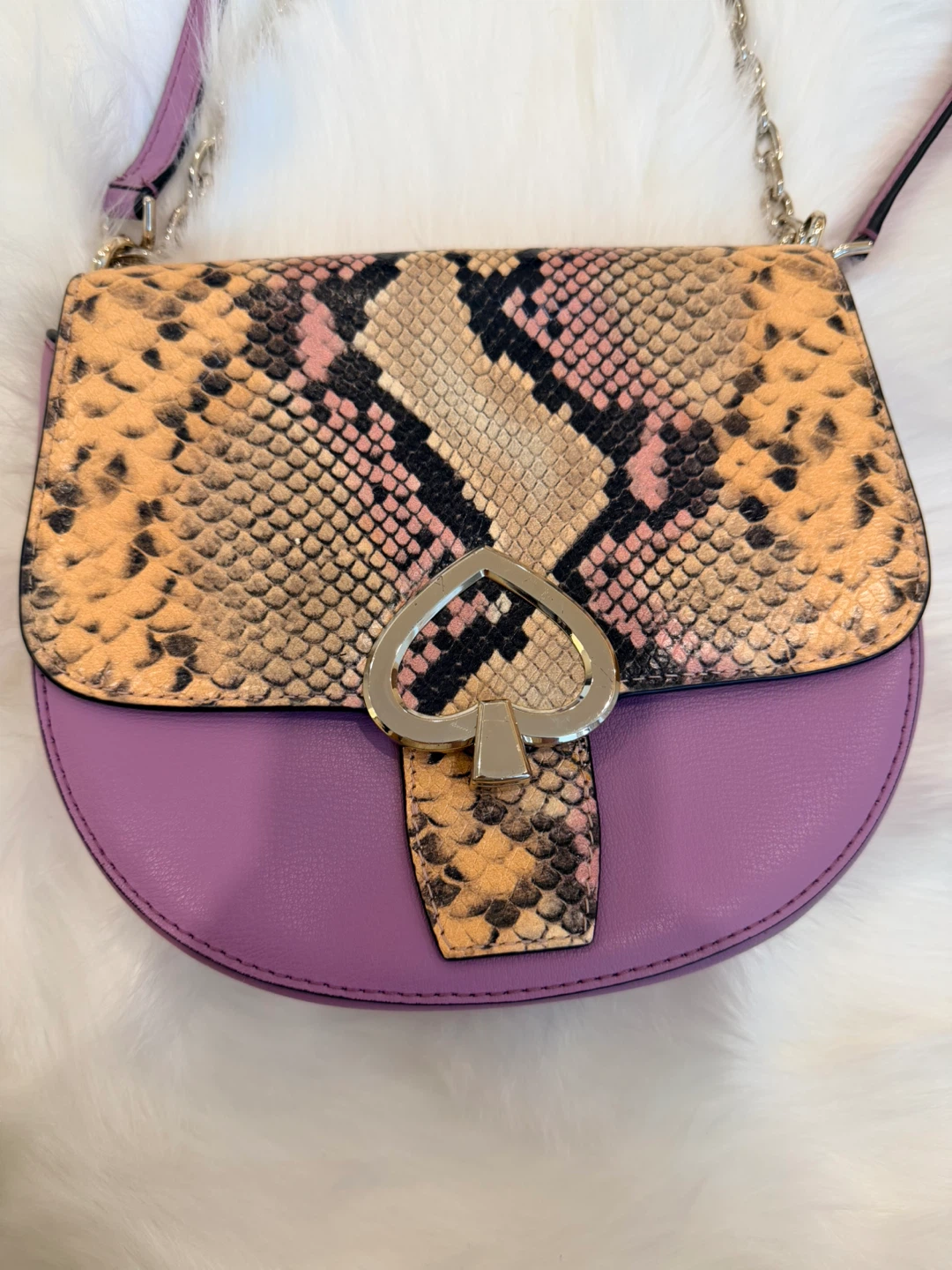Kate Spade Purple and Snake Print Flap Shoulder Bag - photo 2