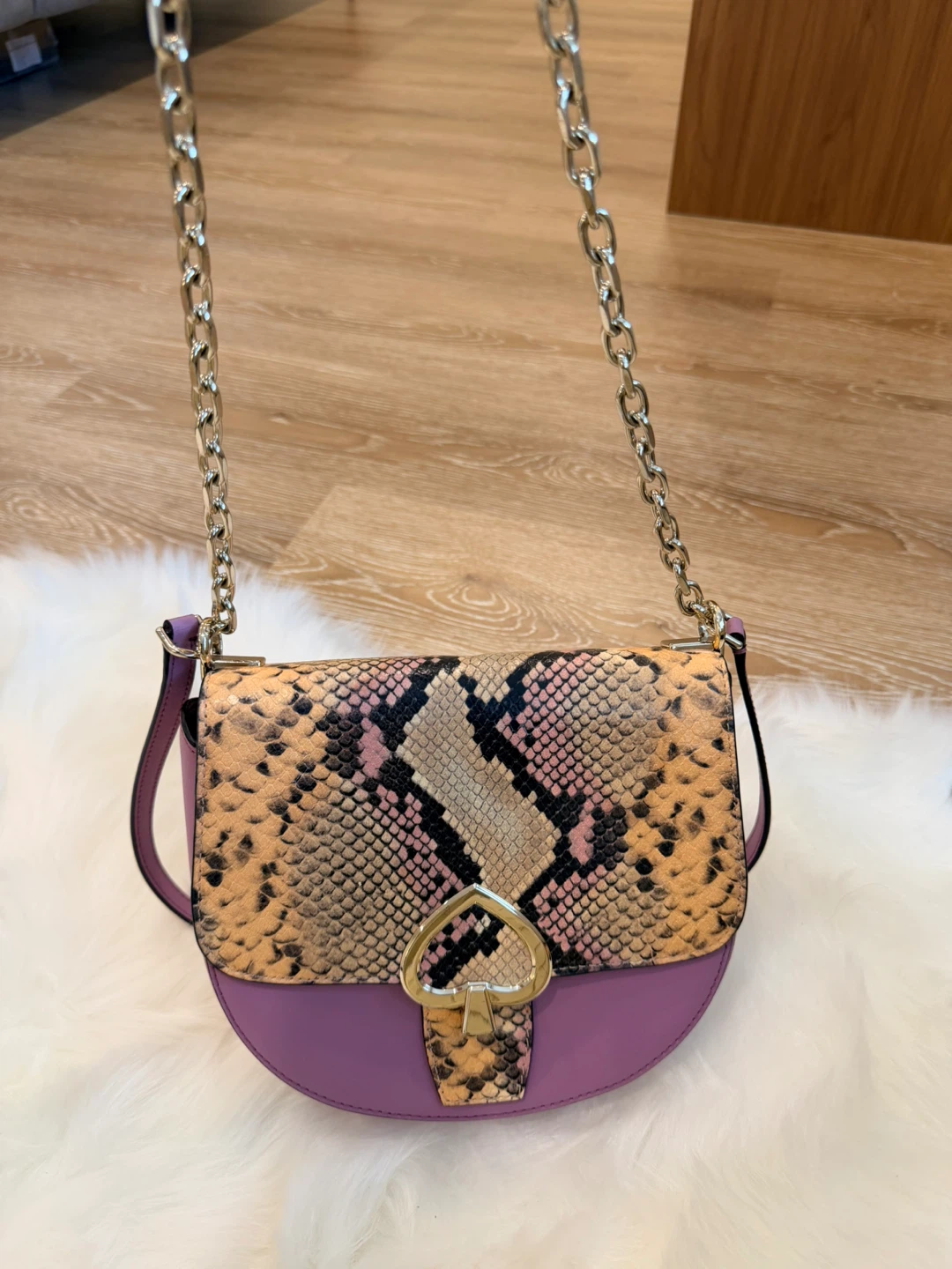 Kate Spade Purple and Snake Print Flap Shoulder Bag - photo 4