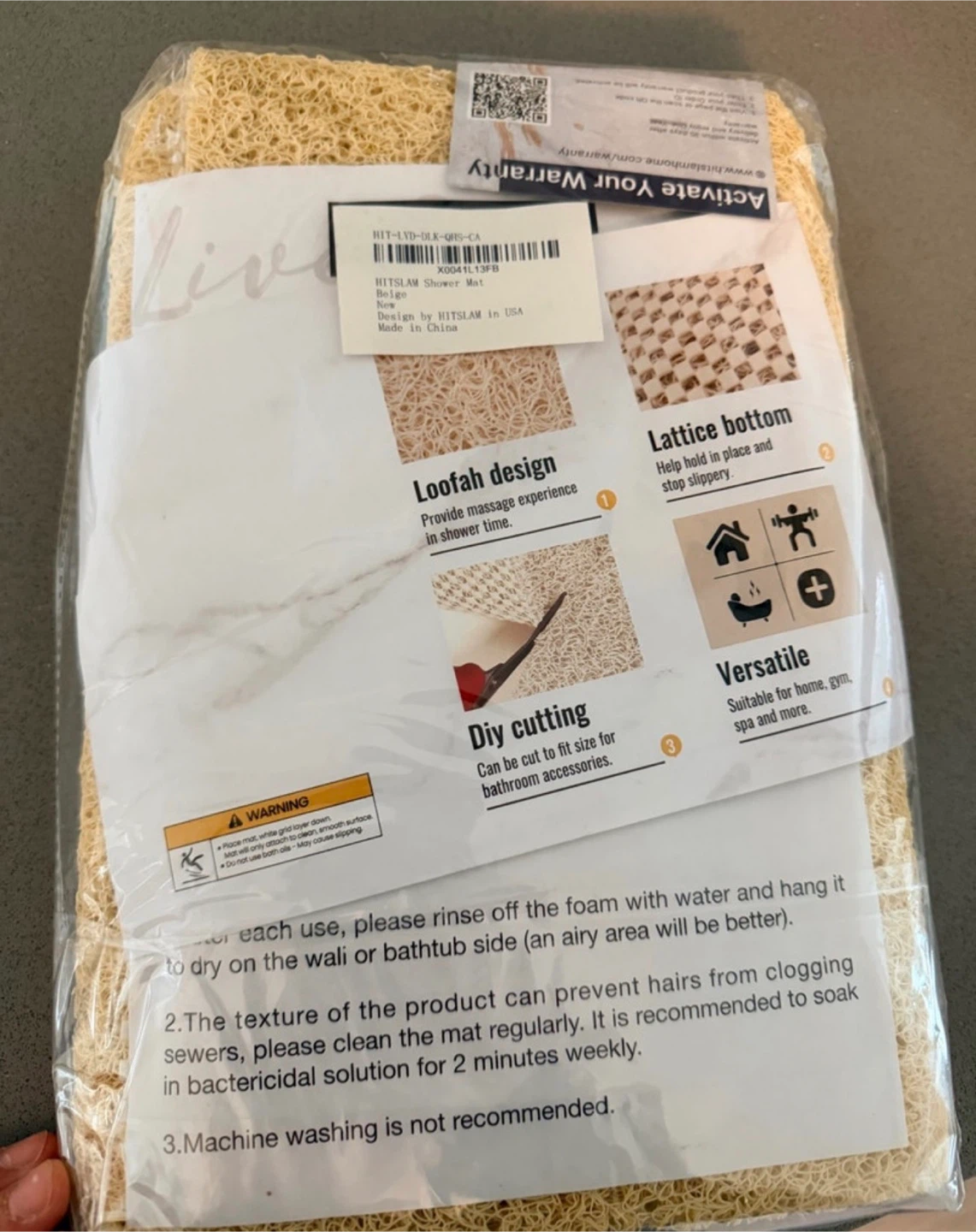 HITSAM Loofah Shower Mat - Beige