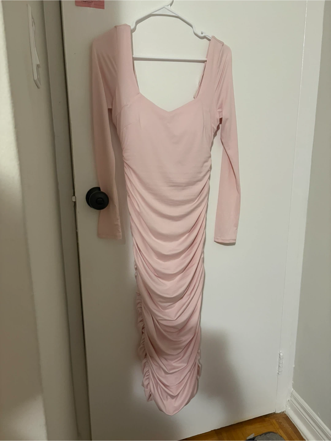 Pink Ruched Long Sleeve Dress