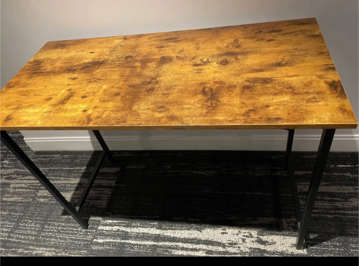 Industrial Style Desk with Wood Top and Wheels
