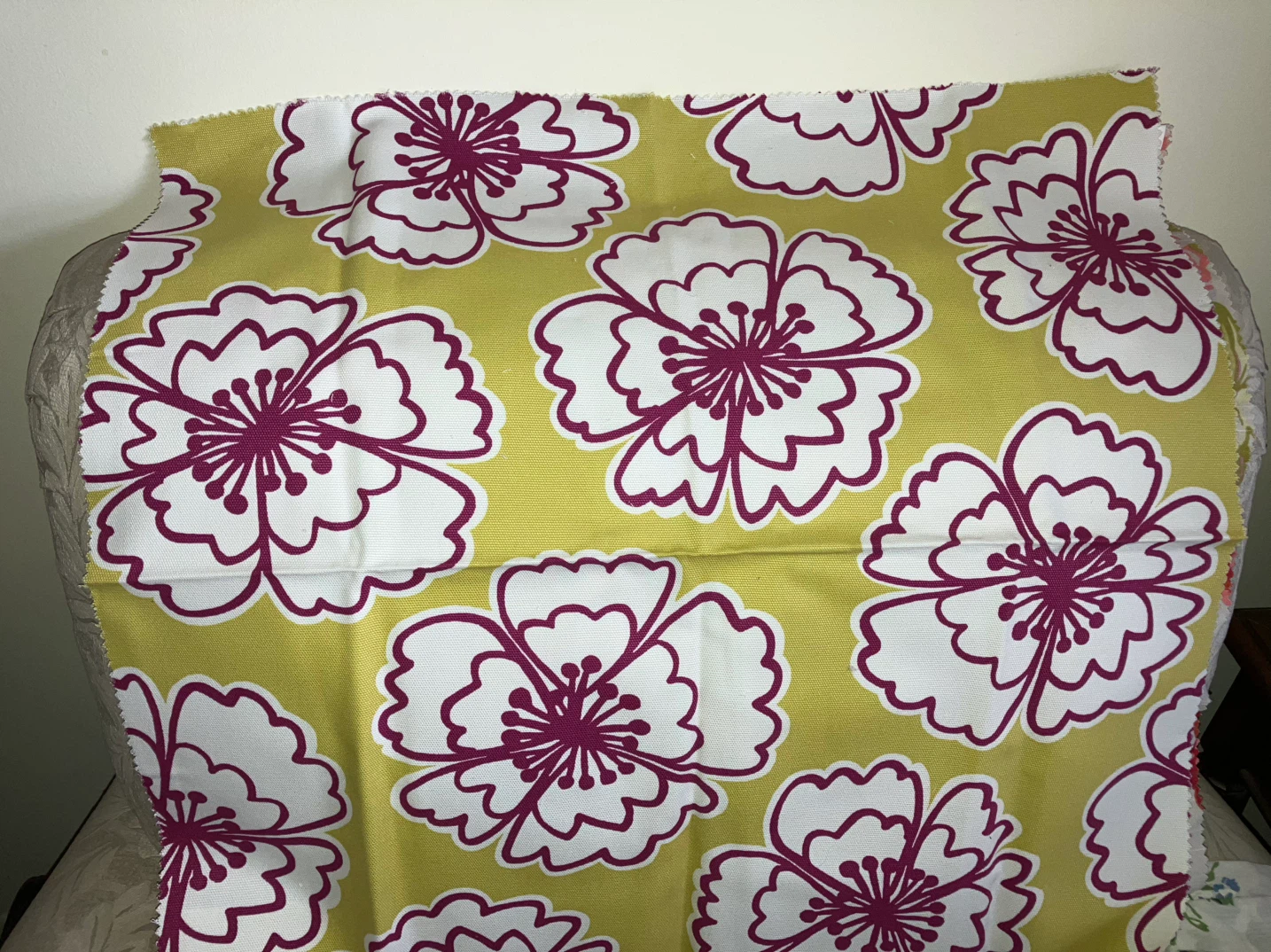 100% Cotton Floral Fabric Swatch - Yellow and Pink-66 x 66 cm