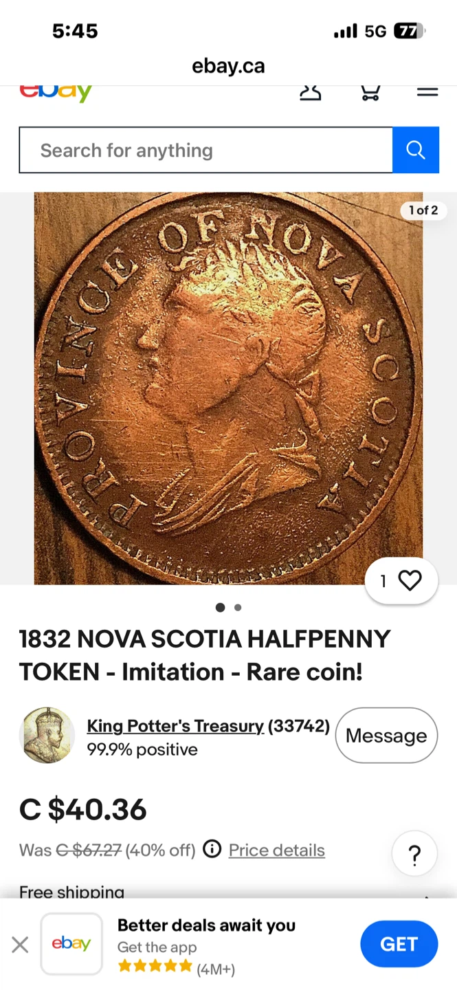 1832 Nova Scotia Halfpenny Token - Imitation - photo 2